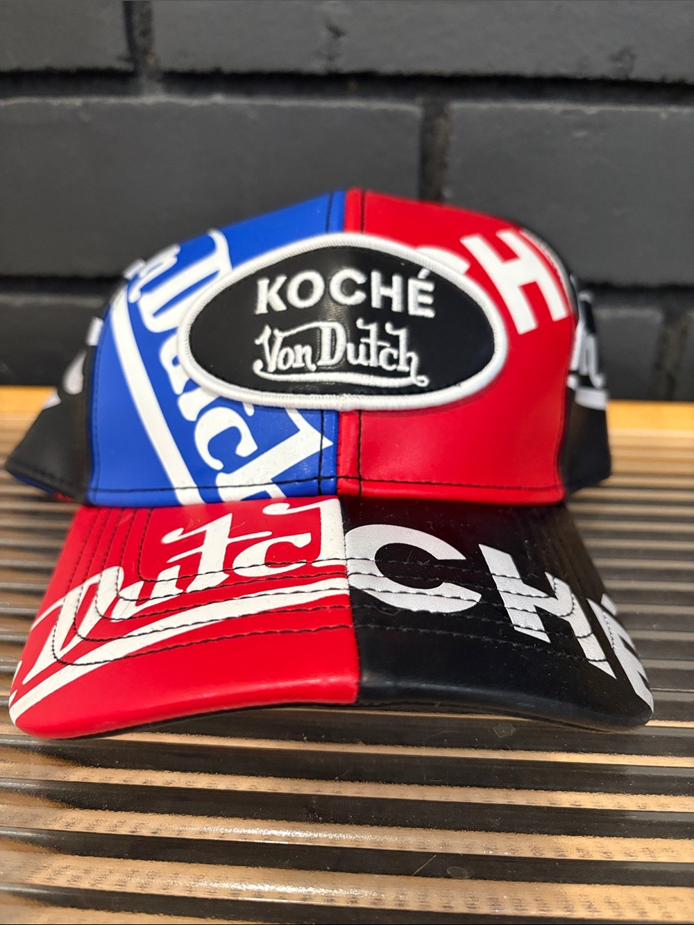 Von Dutch Red Blue Black Patch Logo Trucker Hat